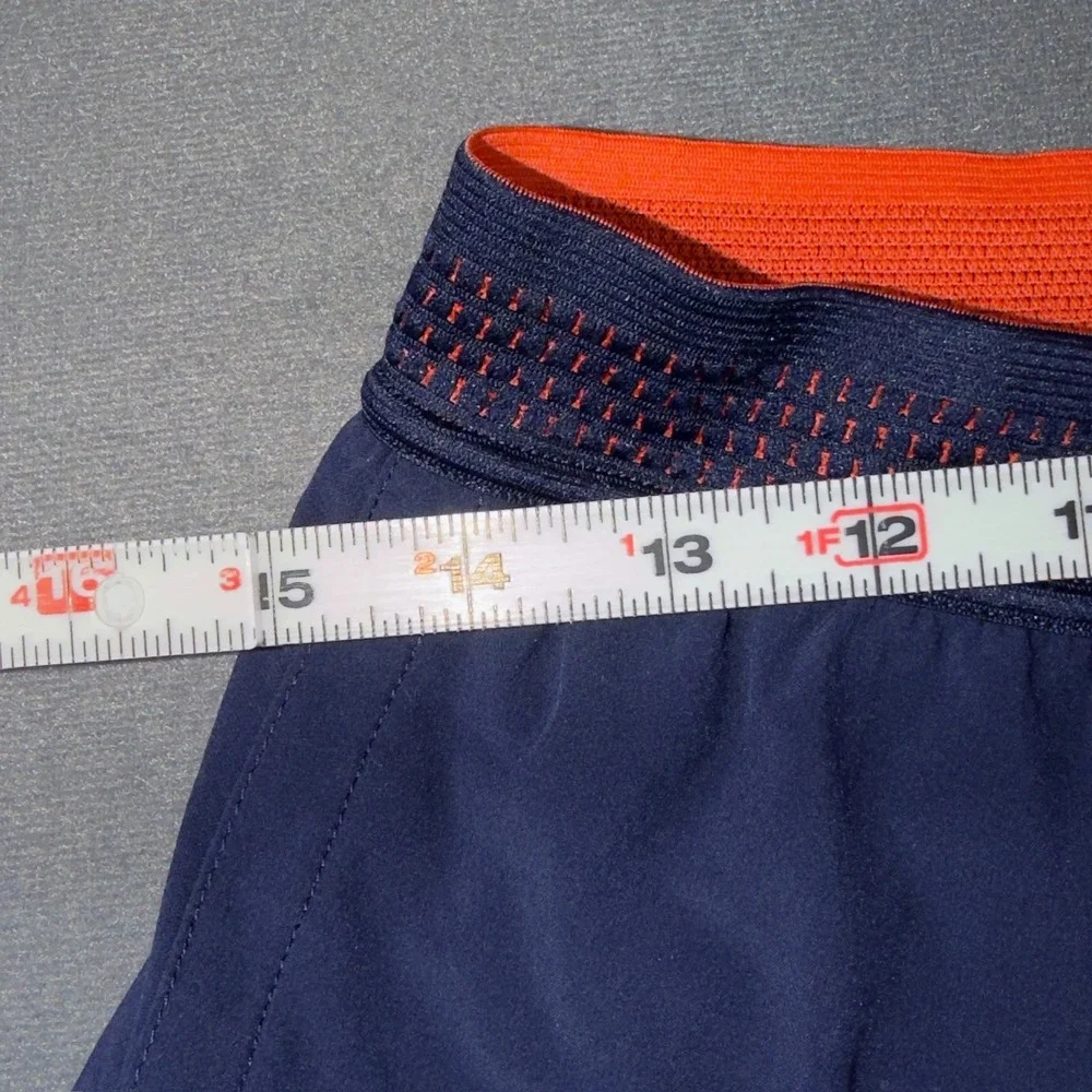 Rhone Mens M Navy Blue 5 Inch Inseam Lined Athletic Training Shorts Orange Trim